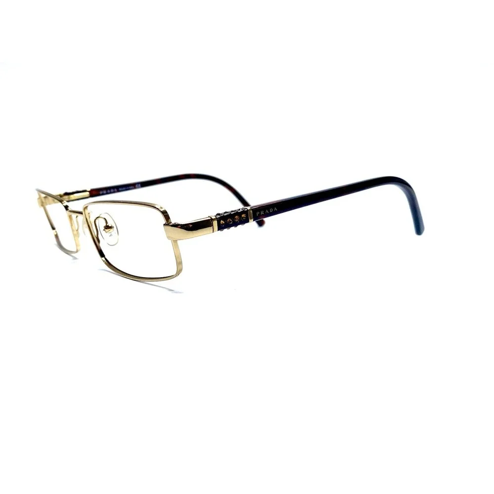 New Prada Gold Brown Rectangular Eyeglasses Italy VPR64G 5AK-1O1 51 17 135